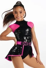 Weissman 15724 Pink &Black sequined Jazz costume, pink rhinestones added, sz SC