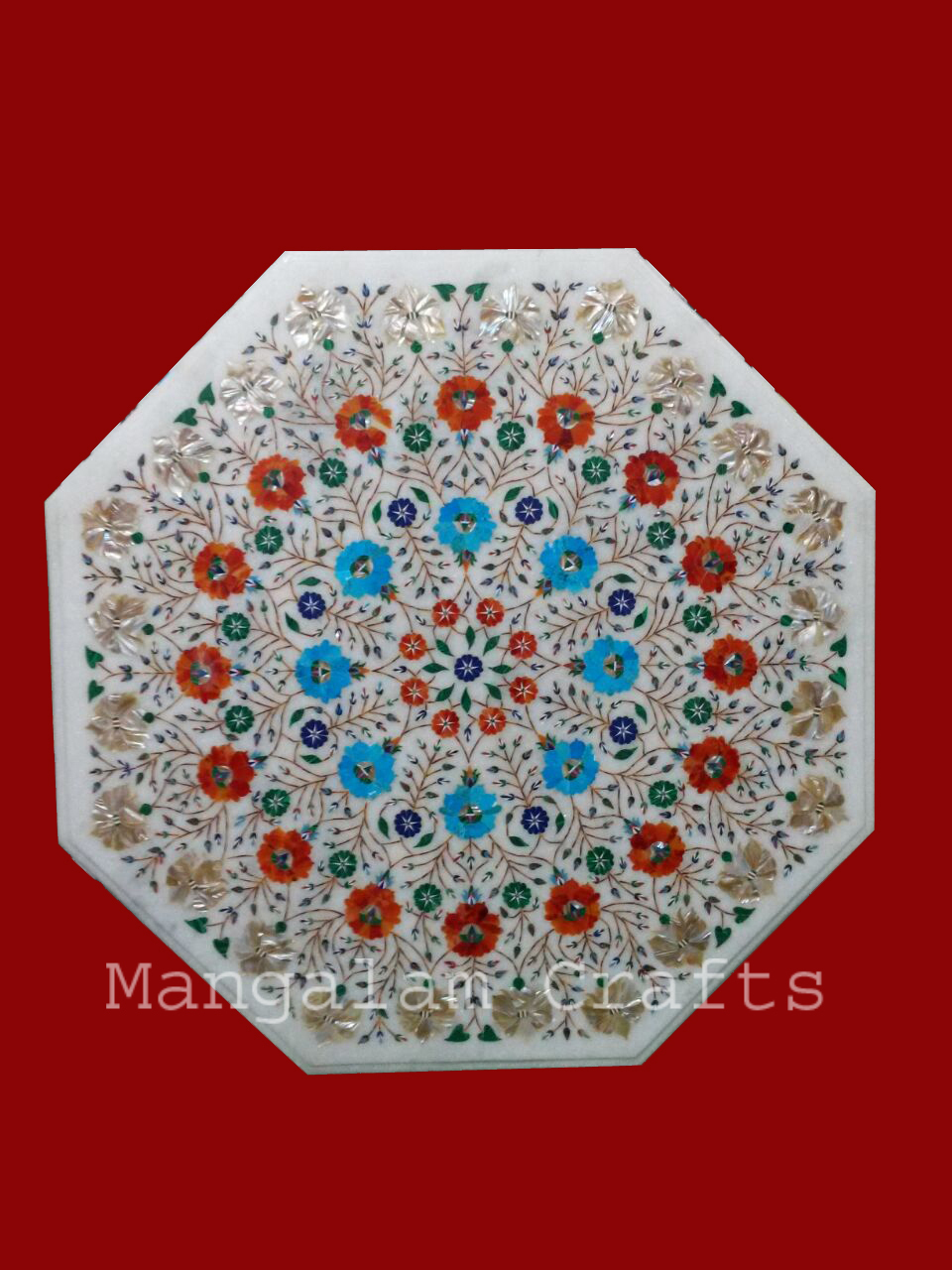 Marble Center Table Top Inlay Semi Precious Stone Handmade Work Home Decor