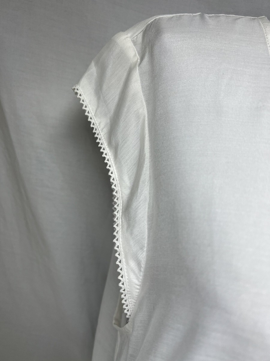 FRAME Button-Up Sheer Shirt Top M Silk Blend White Lace Trim Cap