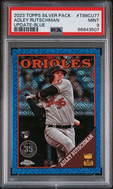 ADLEY RUTSCHMAN 2023 Topps #T88CU77 Silver Pack 1988 CHROME BLUE MOJO /150 PSA 9
