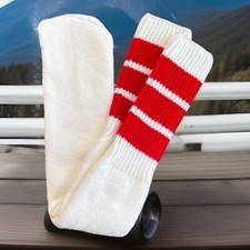 VTG Socks Tube NOS 20" White Red Striped 80's 90's USA Acrylic Blend