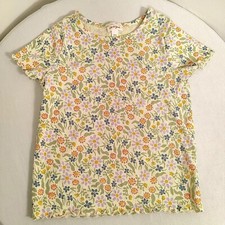 Cat Jack Girls' Top T-Shirt M 8 Yellow with Flowers Ribbed Short Sleeve