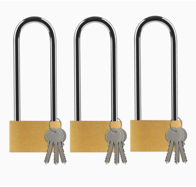 3 X 40 MM VORHÄNGESCHLOSS LANGER SCHÄKEL MESSING SCHLOSS SICHERHEITSSPIND SCHUPPEN MIT 3 SCHLÜSSELN