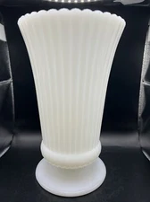 Vintage Milk Glass Vase E O Brody Co Ribbed Design M 5000 Cleveland Ohio USA 8”
