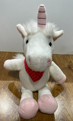 KINDER: White Pony wearing a Hot Pink w/ White Stars Bandana, About 12'' Tall