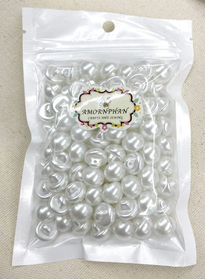 100 pcs 14mm White Half Round Pearl Buttons Shank Style for Sewing & Crafts DIY - Image 3 of 4
