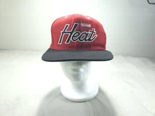 Miami Heat Hat Cap Mitchell Ness Snap Back Script Adjustable Basketball Red Mens