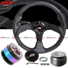320mm Drift JDM Jet Black Steering Wheel + NeoChrome Quick Release + Hub