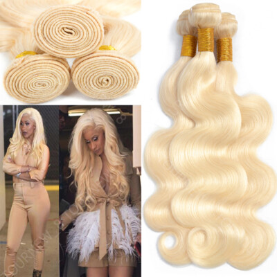 1-3 Bundles Brazilian BLONDE Virgin Human Hair Extensions Weave Weft Closure USA