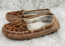 MINNETONKA 40381 Brown Suede Leather Moccasin Slippers Casual Comfort Shoes Sz 6
