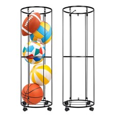 Ball Storage Rack Metal Football Stand Space Saving Sports Ball Organizer Black