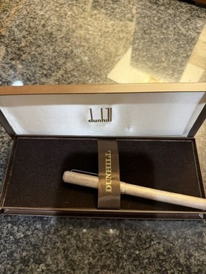 Vintage Dunhill Gemline Fountain Pen Brushed Silver 14K Gold 585 Nib Boxed Germa