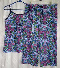 NEW Nick  Nora Owl Pajamas Cami Capri Set Size Medium M Blue Purple NWT