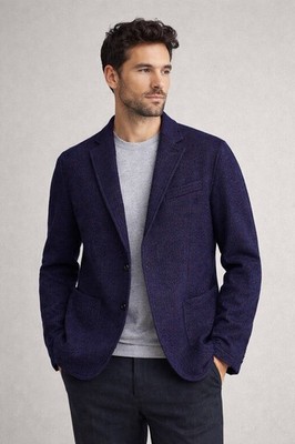 Bugatchi Bordeaux Tweed Herringbone Blazer Cotton Wool Men's Size 46 KX2605J41
