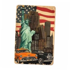 AOYEGO New York City Taxi Car Tin Sign,America Flag Auto Skyscraper Multi-a91