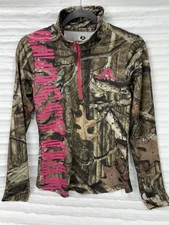 Mossy Oak Break-Up Country Camo Quarter Zip Pullover Women's M Medium Pink Trim