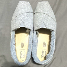 TOMS Women s Gray Felt Slip-On Slippers Faux Fur Lined Closed Toe Sz 9