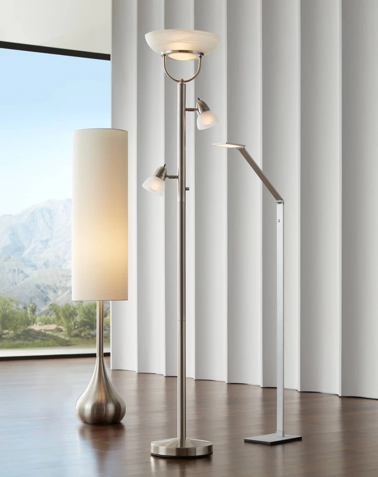 Lámpara de pie antorcha moderna 3 en 1 70" de alto níquel cepillado 3 luces sala de estar Foto 4 de 4