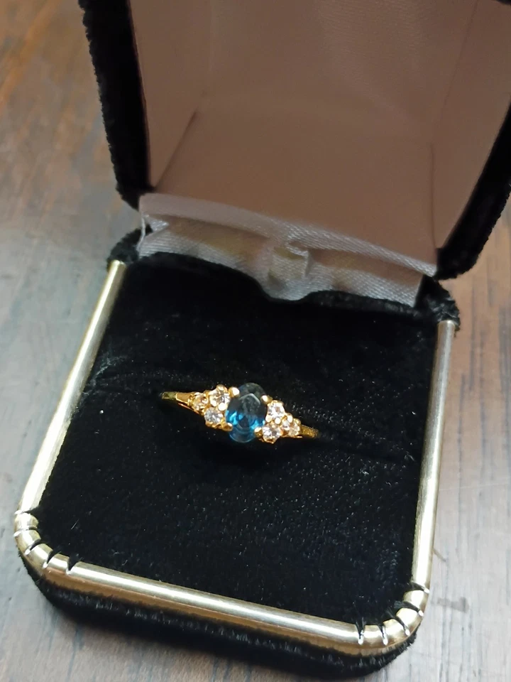 Imitation Lab Created Blue Stone Women's Gold-plated 18K Ring Size 5.75 - Image 2 of 4