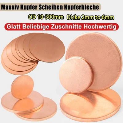 Massiv Kupfer Scheiben Kupferbleche Rund Platte 2mm-6mm Metall Ronde 10-300mm OD - Bild 1 von 4