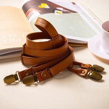 2cm Non-slip Pu Leather Braces 4-clip Adult Trousers Suspenders Dinner Prom Suit