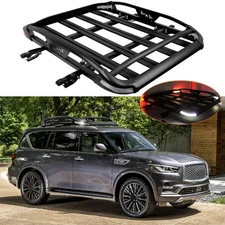 Roof Rack Cargo Carrier Basket Cross Bars w/ LED Lights For Infiniti QX80 QX56