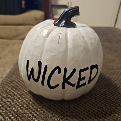 Pumpkin WICKED OR WELCOME White-Black Resin Decorative 7.5 Inch Pumpkin