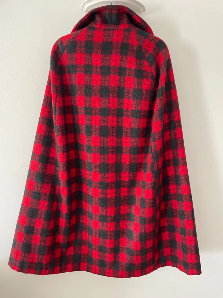 Increíble abrigo largo vintage hecho a mano 100 % lana rojo tartán cuadros talla M Foto 2 de 4