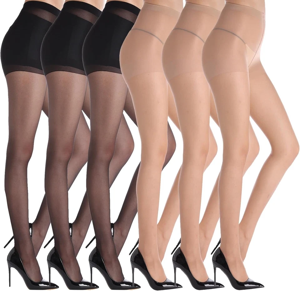 6 pares de pantimedias transparentes 20D para mujer Control Top Foto 2 de 4