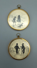 Peter Bates 1980s Silhouette Prints Brass framed pair Shooting Cricket 7.5cms