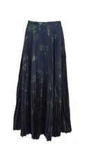 Gabriela Hearst Eames Silk Pleated Skirt NWT Dark Navy Emerald Green IT 42 US 6