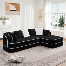 106" Teddy Fabric Sofa w/ L-Shaped Chaise, Black, No Assembly