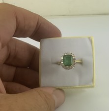 Emerald And Diamond Ring 18 Ct Yellow Gold Size M