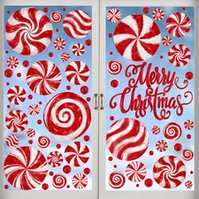 Window Christmas Clings 8 Sheets Stickers Candy Window‘s Decals Oil Painting Chr