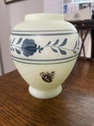 Vntage Fenton Satin Custard Glass Vase Hand Painted Original Sticker