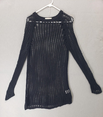 Laneus Sweater Womens 42 Black Open Knit Mesh Pullover Italy Long Sleeve Boho 6