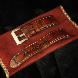 Aaron Bespoke Montreal 24mm Brown Alligator Leather Watch Strap French Patina
