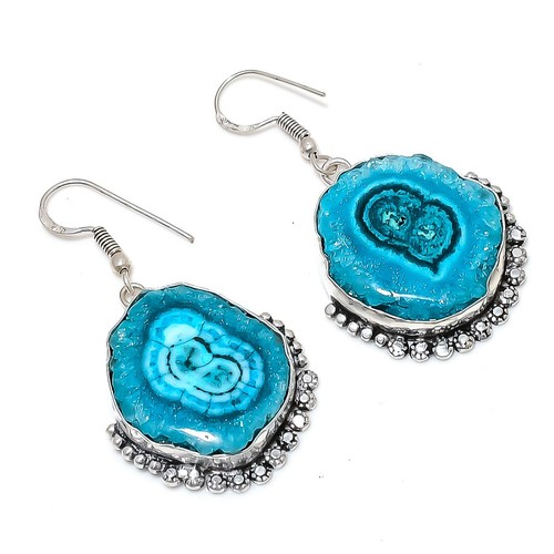 Natural Blue Solar Quartz Gemstone 925 Sterling Silver Jewelry Earring 2.01" e72