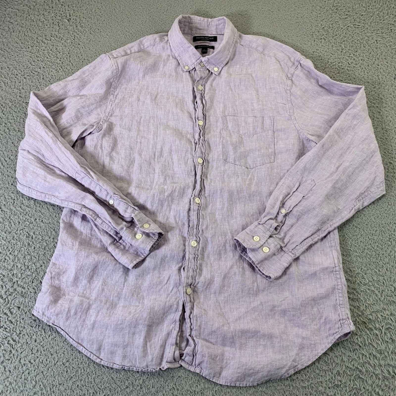 Banana Republic Camden Shirt Mens Large Button Down 100% Linen Lilac Purple BR