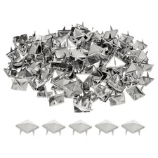 100 Pcs Pyramid Rivets for Clothing, 10mm 4-Jaw Square Rivets, Silver