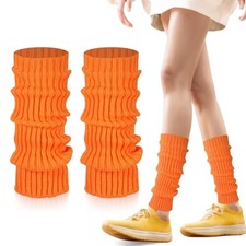 Women's Leg Warmers - 1/2 Pack 80s Retro Fashion Knit for Girls Dance Orange