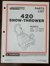 Homelite 420 Models UT-35016 UT-35017 Snow Thrower Parts List Manual FREE SHIP