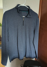 Perry Ellis Men  s sz Lrg Quarter Zipper Sweater Blue/Gray 42" Chest Herringbone
