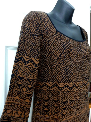 Peruvian Connection Brown Kashmiri Aztec Jacquard Pima Cotton Knit Dress P M - 第 3/5 張圖片
