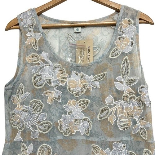 Robe Sundance femme taille petite ombre de lune perles soie fleurie NEUVE - Photo 3 sur 12