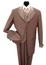 Men's 3picLuxurious Classic Gangster Pinstripe Wool Feel Brown/Stripe 2911v