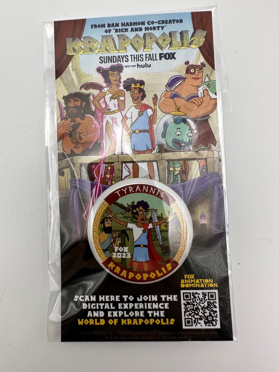 SDCC 2023 EXCLUSIVE Fox Hulu Dan Harmon Tyrannis Button