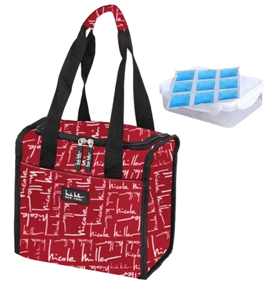 Bolsa refrigeradora portátil caja de almuerzo aislada Nicole Miller 11" - roja exclusiva Foto 2 de 4