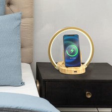 Night Lights Lamp Bluetooth Speaker Table Light With 10W Wireless Charger USB Po