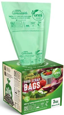 UNNI Compostable Liner Bags 3 Gallon 11.35 Liter 100 Count Extra Thick 0.71